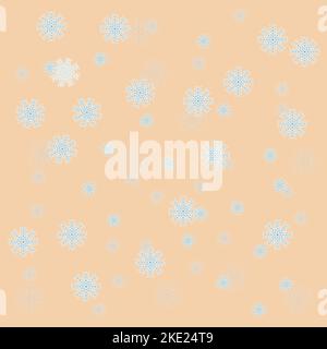 Blue snowflakes of different sizes and transparency on a beige background. Vector illustration, patern. Winter concept. Stock Vector