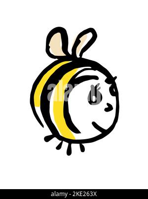 Funny cute yellow bee. Friendly cartoon bee character. Vector, illustration. Stock Vector
