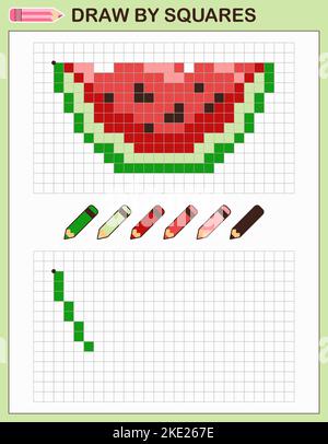 Draw watermelon by squares. Copy the picture. Game for kids. Stock Vector