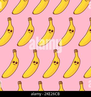 Cute Cartoon seamless pattern with funny bananas. Stock Vector