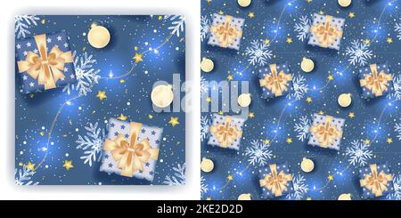 Christmas seamless pattern with blue decoration Stock Vector