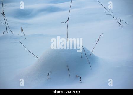 Snowdrift in the middle of a snowy field, winter nature landscape Stock Photo