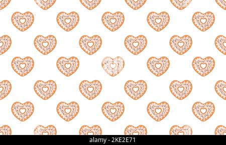 Heart shaped donut seamless pattern. Sweet doughnuts romantic background for Valentines day. Scrapbooking or wrapping paper, napkin or tablecloth fabric design. Vector cartoon illustration Stock Vector