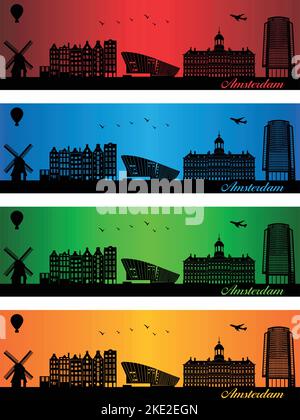 Amsterdam city in a four different colors - illustration,  Town in colors background,  City of Amsterdam Stock Vector