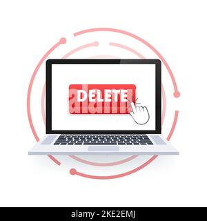 Delete button and Cursor Clicks. Trash can. Vector stock illustration. Stock Vector
