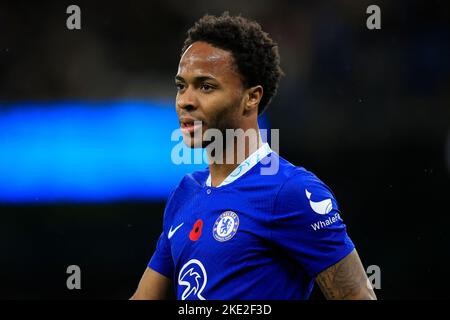 Manchester, UK. 09th Nov, 2022. Raheem Sterling #17 of Chelsea during the Carabao Cup Third Round match Manchester City vs Chelsea at Etihad Stadium, Manchester, United Kingdom, 9th November 2022 (Photo by Conor Molloy/News Images) in Manchester, United Kingdom on 11/9/2022. (Photo by Conor Molloy/News Images/Sipa USA) Credit: Sipa USA/Alamy Live News Stock Photo