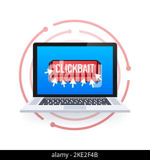 Clickbait red button. Hand click icon symbol. Cursor arrows, push button. Vector stock illustration. Stock Vector