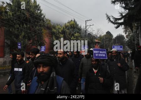 Hundreds of Gujjar and Bakerwal members holding placards, amid heavy ...