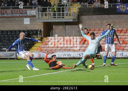 9th November 2022; Tannadice Park, Dundee, Scotland: Scottish Premier League football, Dundee United versus Kilmarnock; Jamie McGrath of Dundee United scores for 2-0 Stock Photo