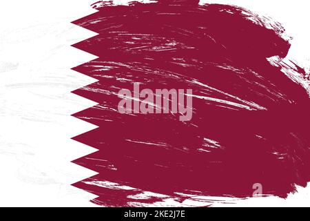 Distressed stroke brush painted qatar flag on white background Stock Photo