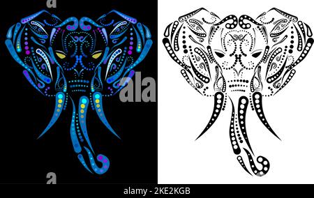 elephant hindu tattoo mexican talavera set illustration in vector format Stock Vector