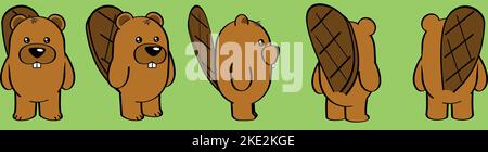 chibi beaver cartoon perspective view set pack in vector format Stock Vector