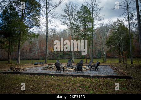 fire pit in the woods Stock Photo