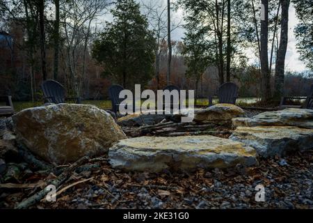 fire pit in the woods Stock Photo