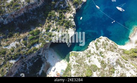 Stiniva Beach - Vis Island Croatia [Drone] Stock Photo