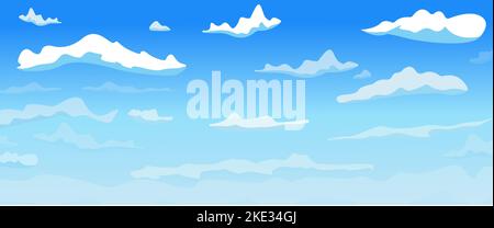 Cartoon sky vector day landscape anime style clouds, background design. Stock Vector