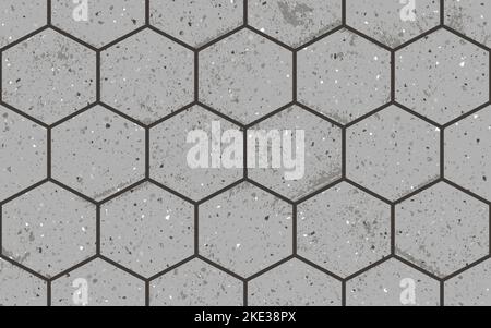 Seamless pattern of pavement with hexagon textured concrete bricks Stock Vector