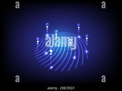 Abstract security concept. Fingerprint and lighting on futuristic technology background. Vector illustration. Stock Vector