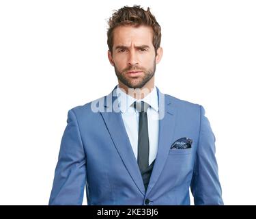 That business deal left a bad taste in my mouth. Studio shot of an angry businesssman against a white background. Stock Photo