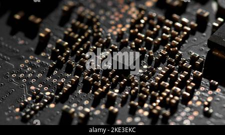 Close-up view of the electronic circuit with microchips Stock Photo