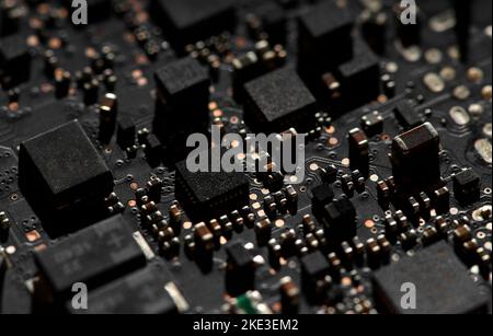 Close-up view of the electronic circuit with microchips Stock Photo