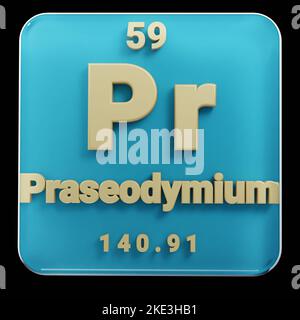 Beautiful abstract illustrations Standing black and red Praseodymium  element of the periodic table. Modern design with golden elements, 3d rendering Stock Photo