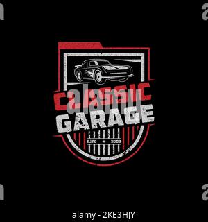 Automotive Classic car Garage Logo vector, repair and modification car logo template with rustic, vintage, retro style Stock Vector