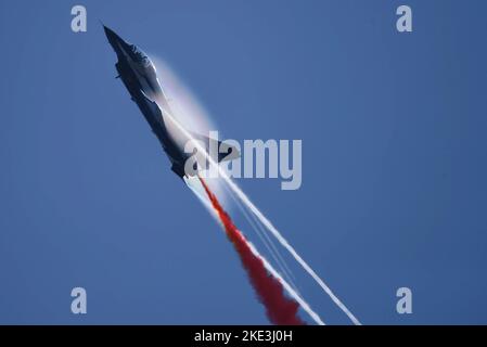 ZHUHAI, CHINA - NOVEMBER 10, 2022 - The 'August 1st' aerobatic team of China's Air Force performs during the Airshow China in Zhuhai, Guangdong provin Stock Photo