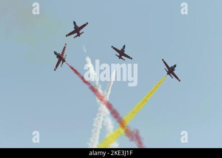 ZHUHAI, CHINA - NOVEMBER 10, 2022 - The Red Eagles aerobatic team performs during the Airshow China in Zhuhai, Guangdong province, China, Nov 10, 2022 Stock Photo