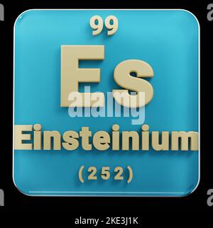 Beautiful abstract illustrations Standing black and red Einsteinium  element of the periodic table. Modern design with golden elements, 3d rendering i Stock Photo