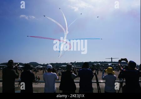 ZHUHAI, CHINA - NOVEMBER 10, 2022 - The 'August 1st' aerobatic team of China's Air Force performs during the Airshow China in Zhuhai, Guangdong provin Stock Photo