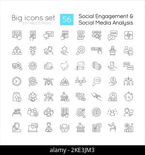 Social media engagement linear icons set Stock Vector