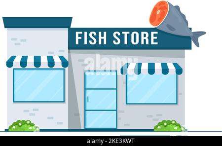 Fish Store to Market Various Fresh and Hygienic Products Seafood in Flat Cartoon Hand Drawn Templates Illustration Stock Vector