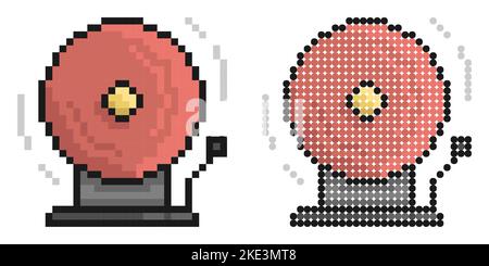 Pixel icon. Sound alarm school wall bell. Sound notification in higher educational institution during evacuation. Simple retro game vector isolated on Stock Vector