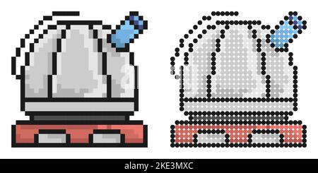 Pixel icon. Observatory. Station for observing space, stars and planets of solar system. Simple retro game vector isolated on white background Stock Vector