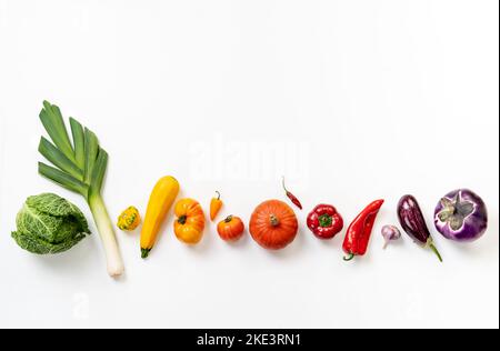 Different vegetables on white background.  Food concept. Copy space. Top view Stock Photo