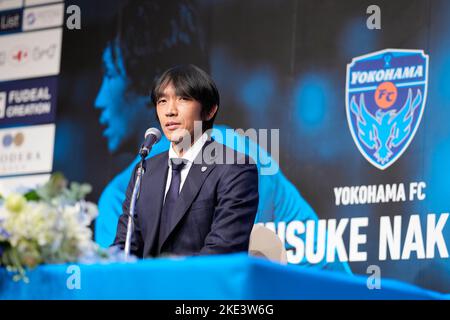 Japanese footballer Shunsuke Nakamura of Yokohama FC takes part in an  official match as a member of starting line-up for his last game before  retiring at Egao Kenko Stadium in Kumamoto City