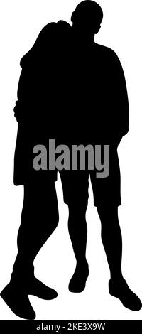 Man and woman hugging isolated silhouette white background Stock Vector