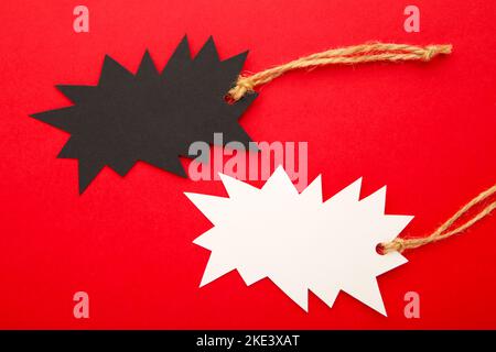 Blank price tags on red with soft shadow, clipping path included Stock Photo