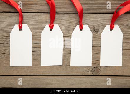 Blank price tags on grey with soft shadow, clipping path included Stock Photo
