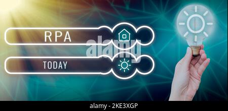 Text sign showing Rpa. Word for robotic process automation form business process automation technology Stock Photo