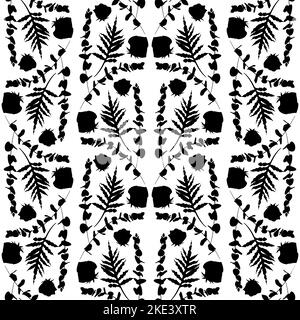 Boho seamless pattern with eucalyptus, rose blossoms and palm leaves Stock Vector