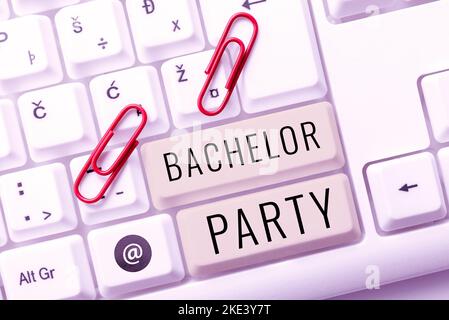 Text showing inspiration Bachelor Party. Word Written on Party given for a man who is about to get married Stag night Stock Photo