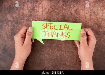 Sign displaying Special Thanks. Business concept appreciating something or someone in a most unique way Stock Photo