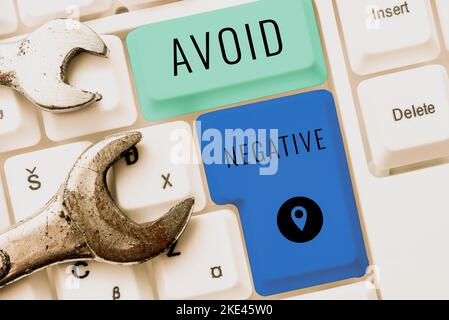 Hand writing sign Avoid Negative. Business concept Staying away from pessimistic showing Suspicious Depression Stock Photo