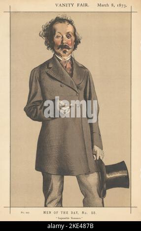VANITY FAIR SPY CARTOON Thomas Mayne-Reid 'Impossible Romance' Novelist 1873 Stock Photo