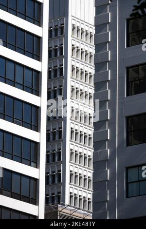 A vertical shot of multi-story office buildings Stock Photo