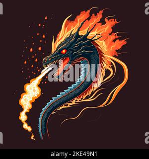 A colourful illustration of a dragon spitting fire Stock Vector