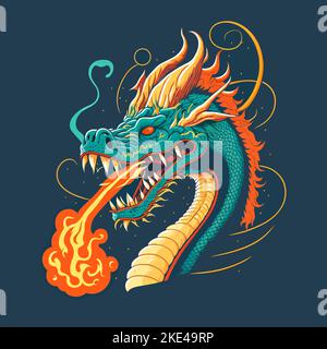 A colourful illustration of a dragon spitting fire Stock Vector