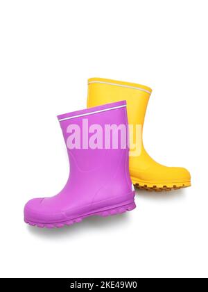 Yellow rubber boots isolated on white Stock Photo